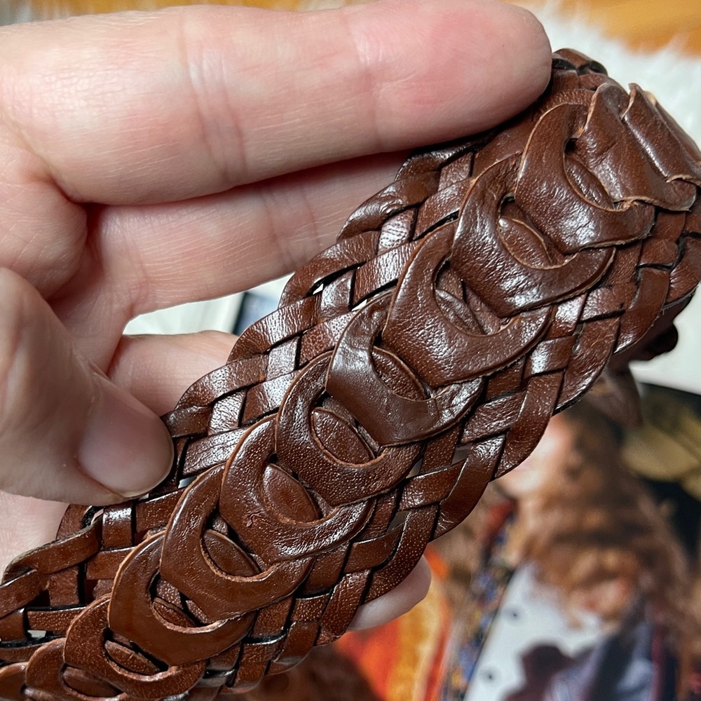 Vintage Genuine Leather Chic Brown Braided Leather Belt - Picture 5 of 7